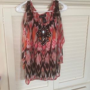 INC International Concepts 2 piece top peach, pink, black, tan, white SZ Med